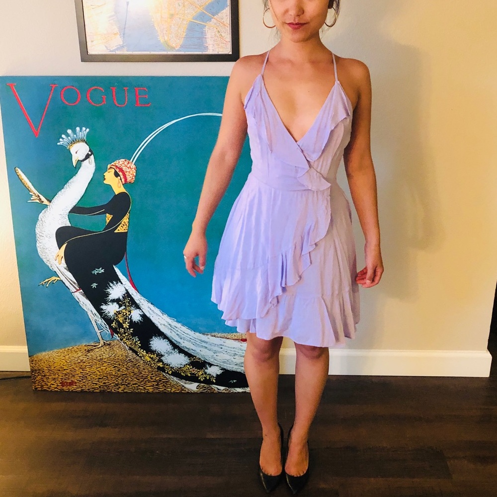 Purple ruffle dress, lace up back